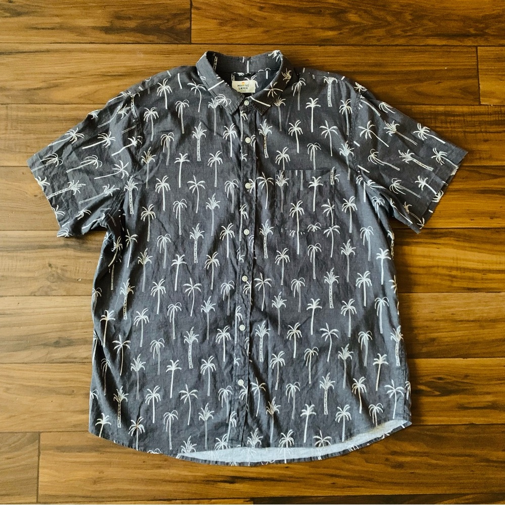 Marine Layer Grey Palm Tree Hemp Blend Relaxed Fit Button Down Men’s Size XL